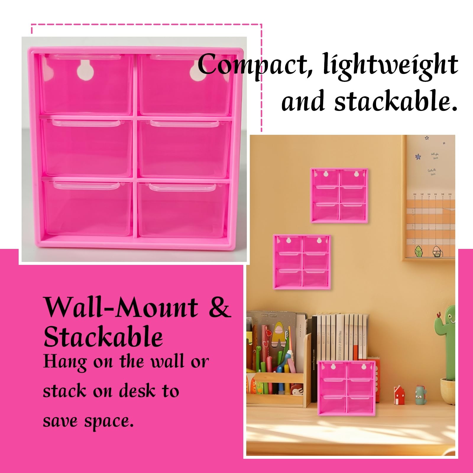 Small Drawer Organizer for Desk, 4.7″ x x 3.8″ Desktop Rose Red