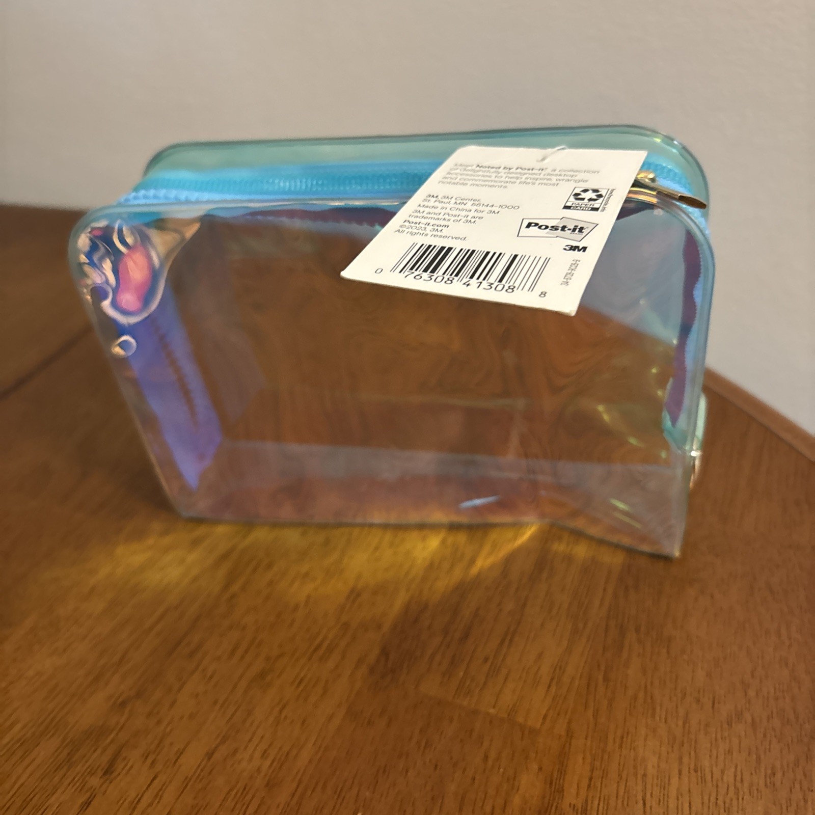 Noted by Post-it® Pen Pouch Iridescent Blue Tone Zipper Translucent Case