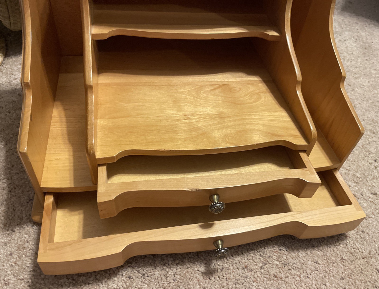 Wood Desk Top Organizer Wood Folder Paper Holder Two drawers. 15.5” W x 10.75 D