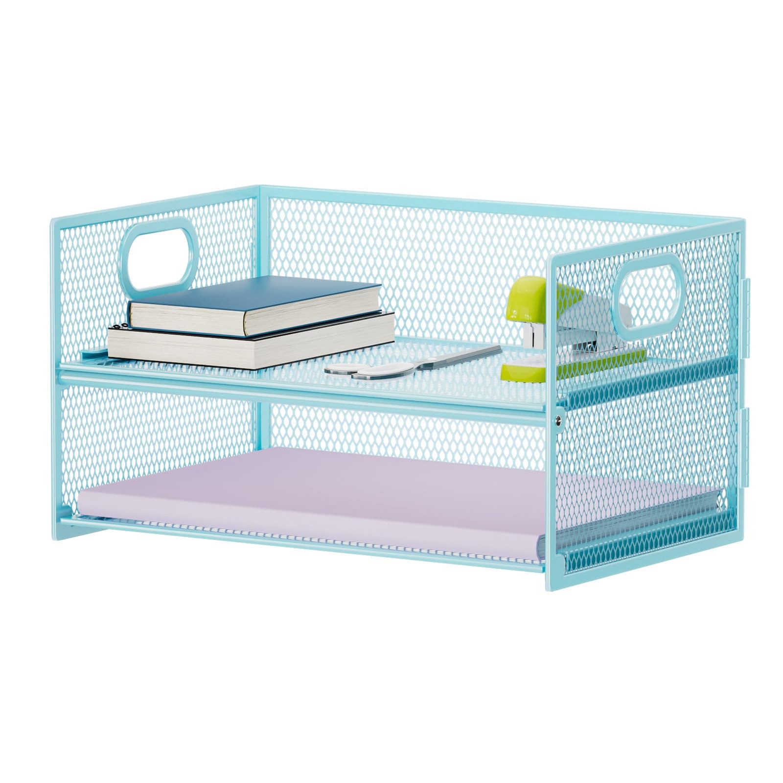 Marbrasse 2 Tier Paper Organizer Letter Tray, Mesh File Organizer with Handle…
