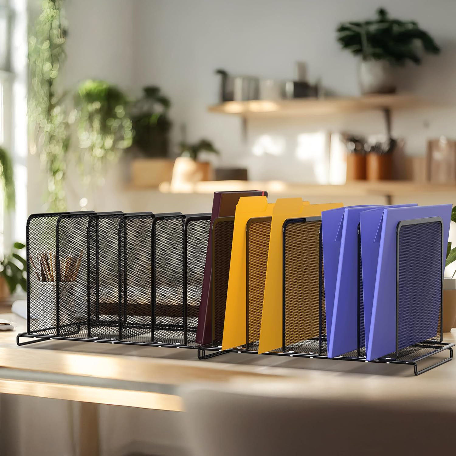 5 Section Upright File Sorter Organizer, Black – 2 Pack