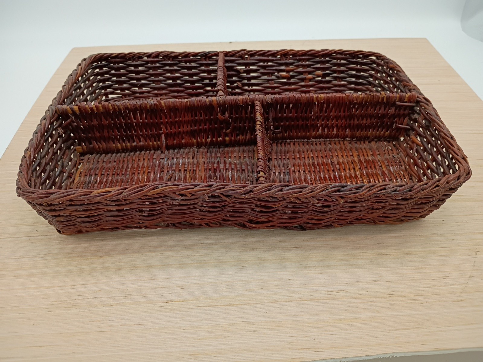 Wicker Organizer ~ 4 Slots Basket ~ Vintage & Rare