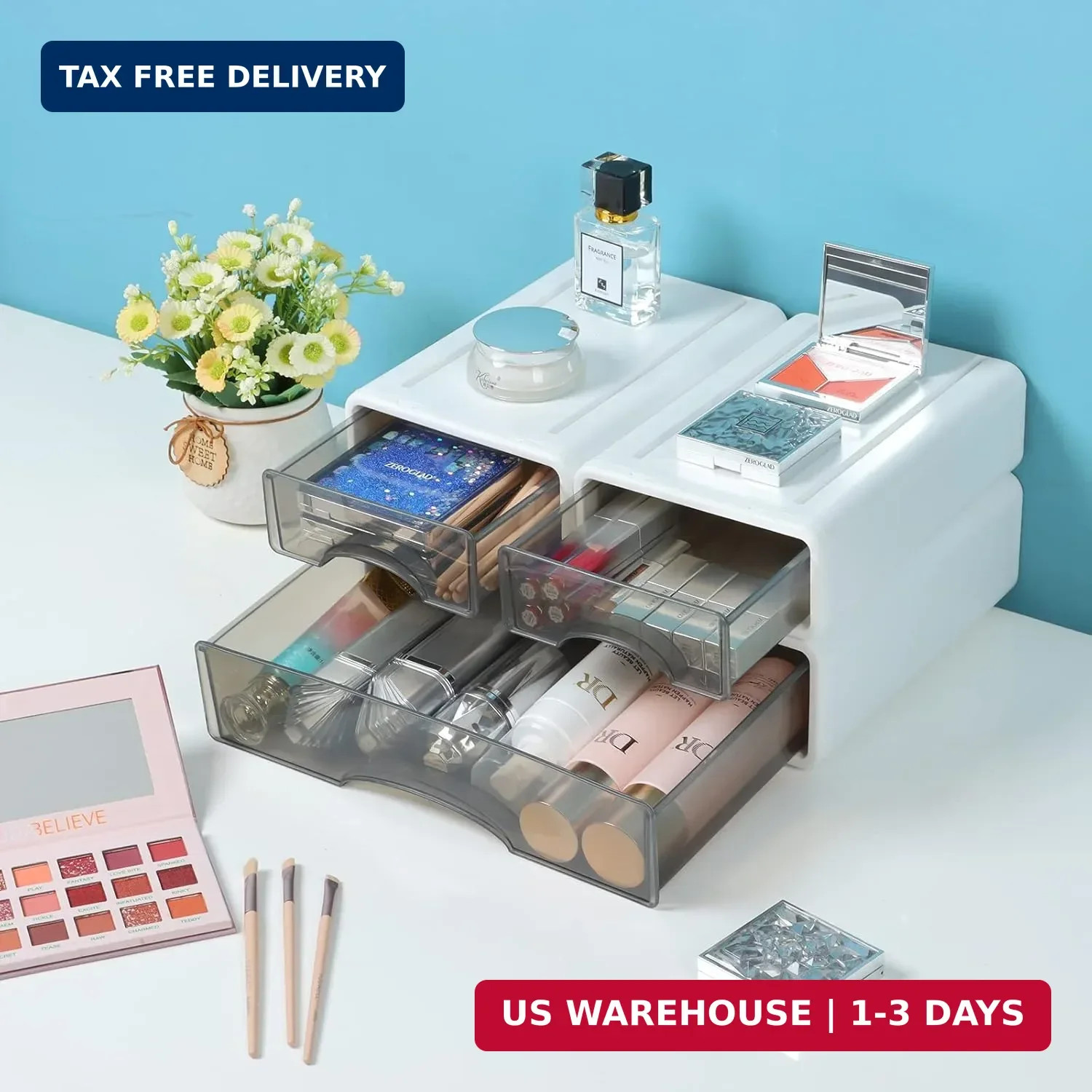 White Desktop Drawers for Paper, Stackable Office Storage Drawers for Desk, Craf