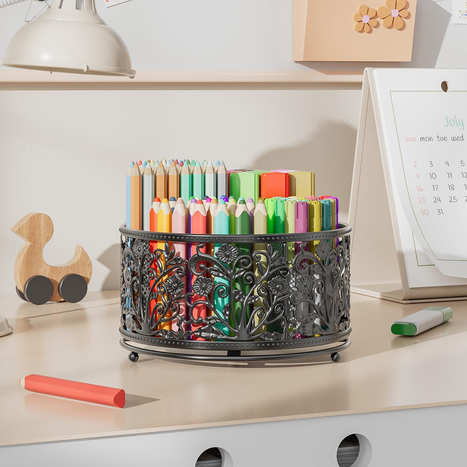 Pencil Holder for Desk – Cute Rotating Pen Organizer Caddy Desktop Storage Stati