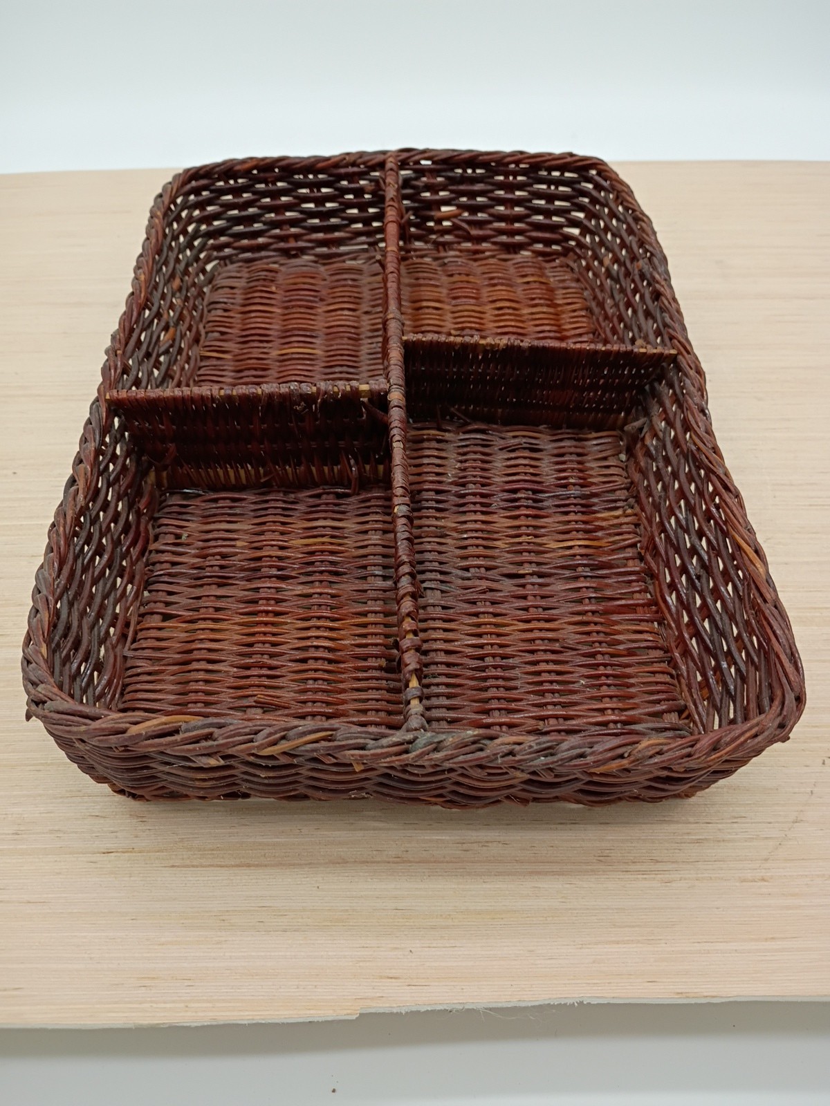 Wicker Organizer ~ 4 Slots Basket ~ Vintage & Rare