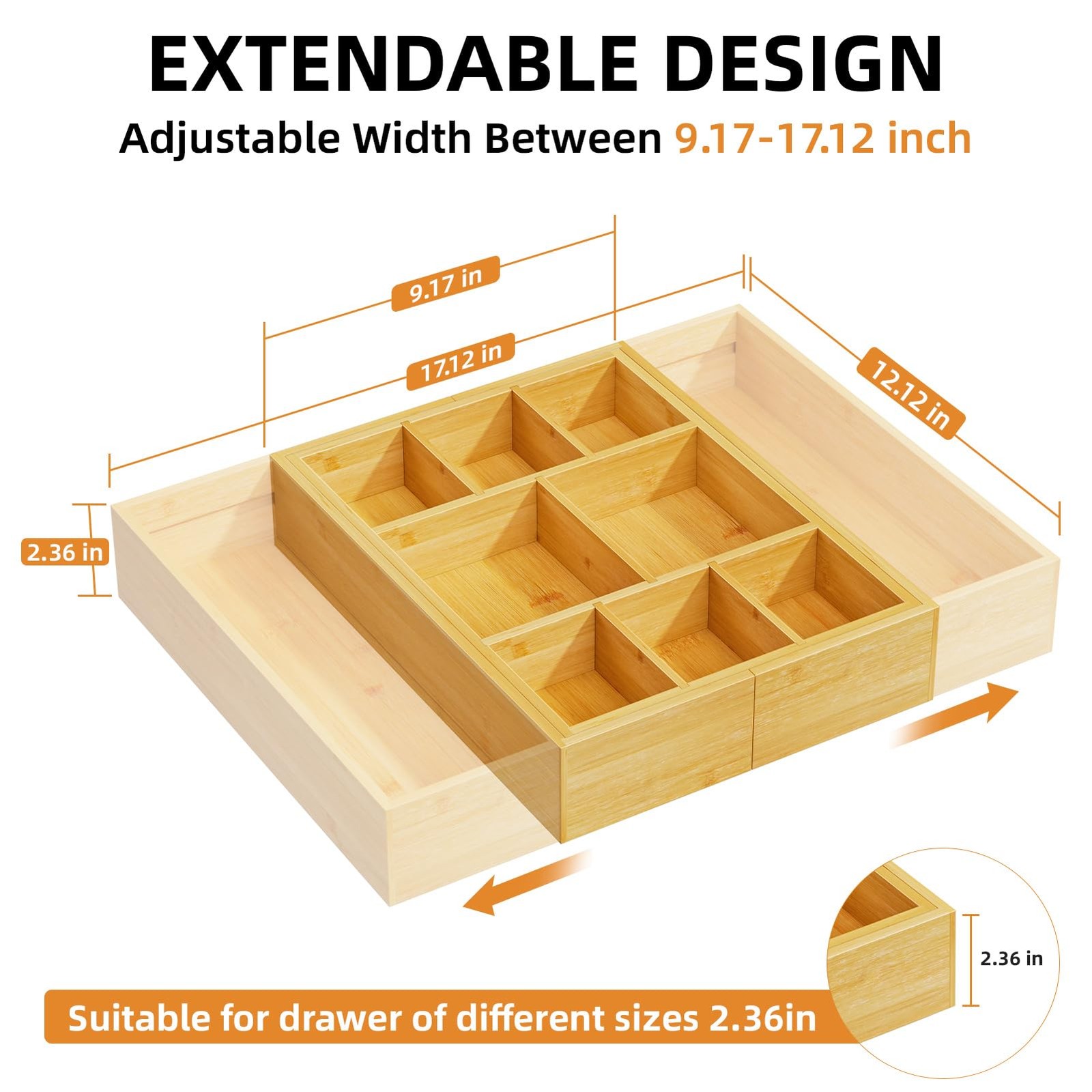 Marbrasse Bamboo Expandable Drawer Organizer, Desk Drawer Organizer Tray with…