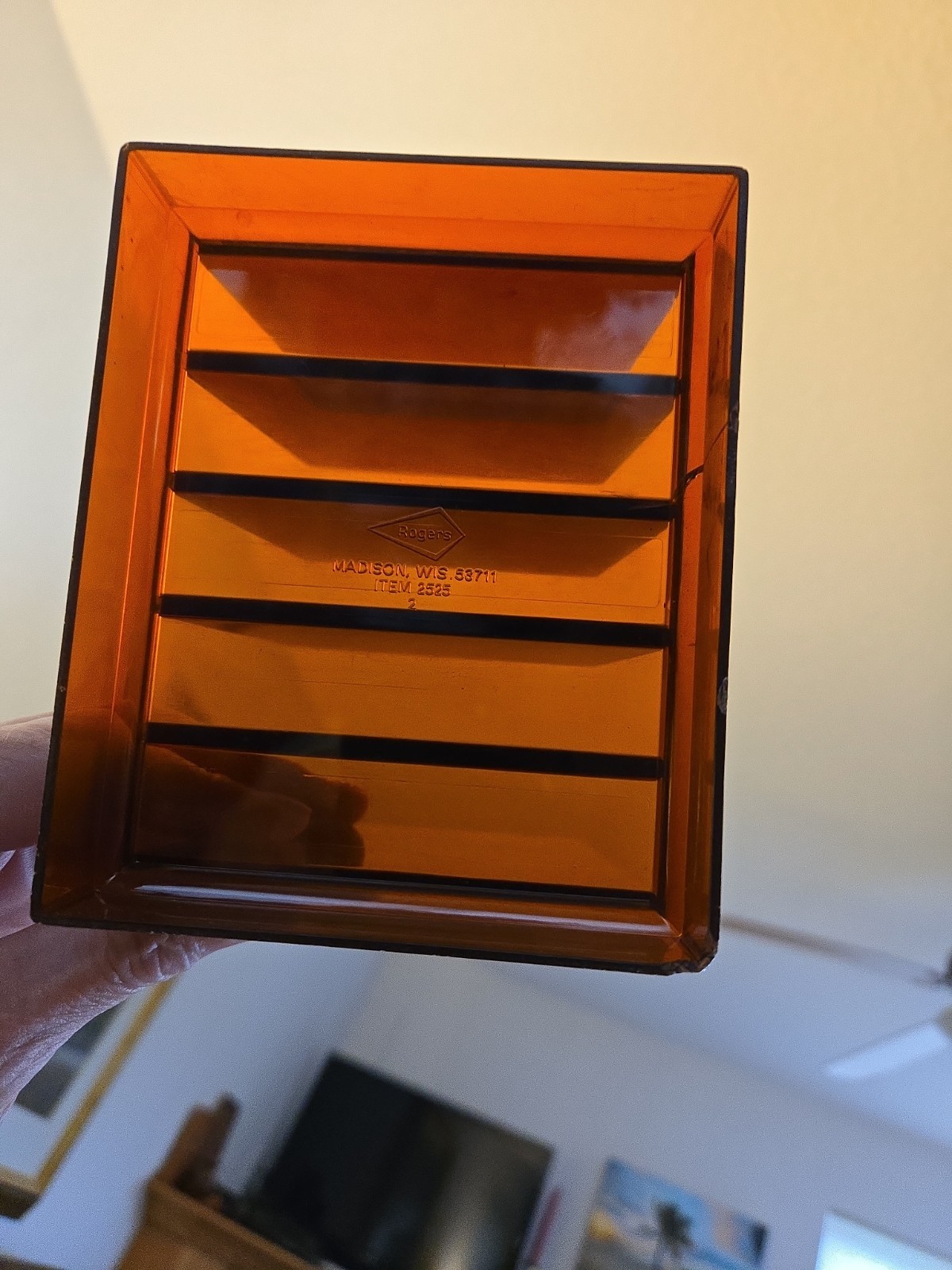 Vintage MCM Rogers Amber 5-Slot Desk Organizer Letter/Mail Sorter Item #2525
