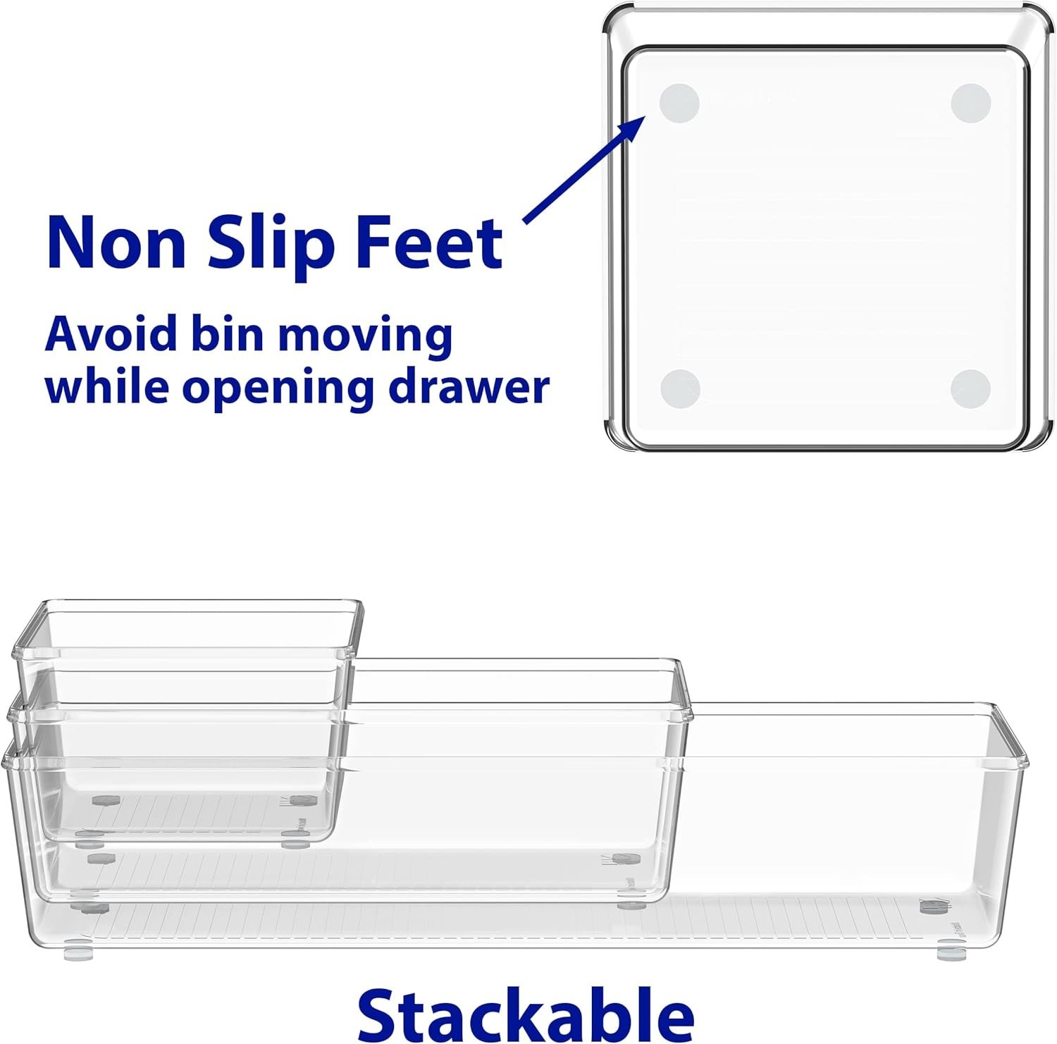 6 Pack Clear Storage Bins – Assorted Sizes for Ultimate Desk & Home Organization