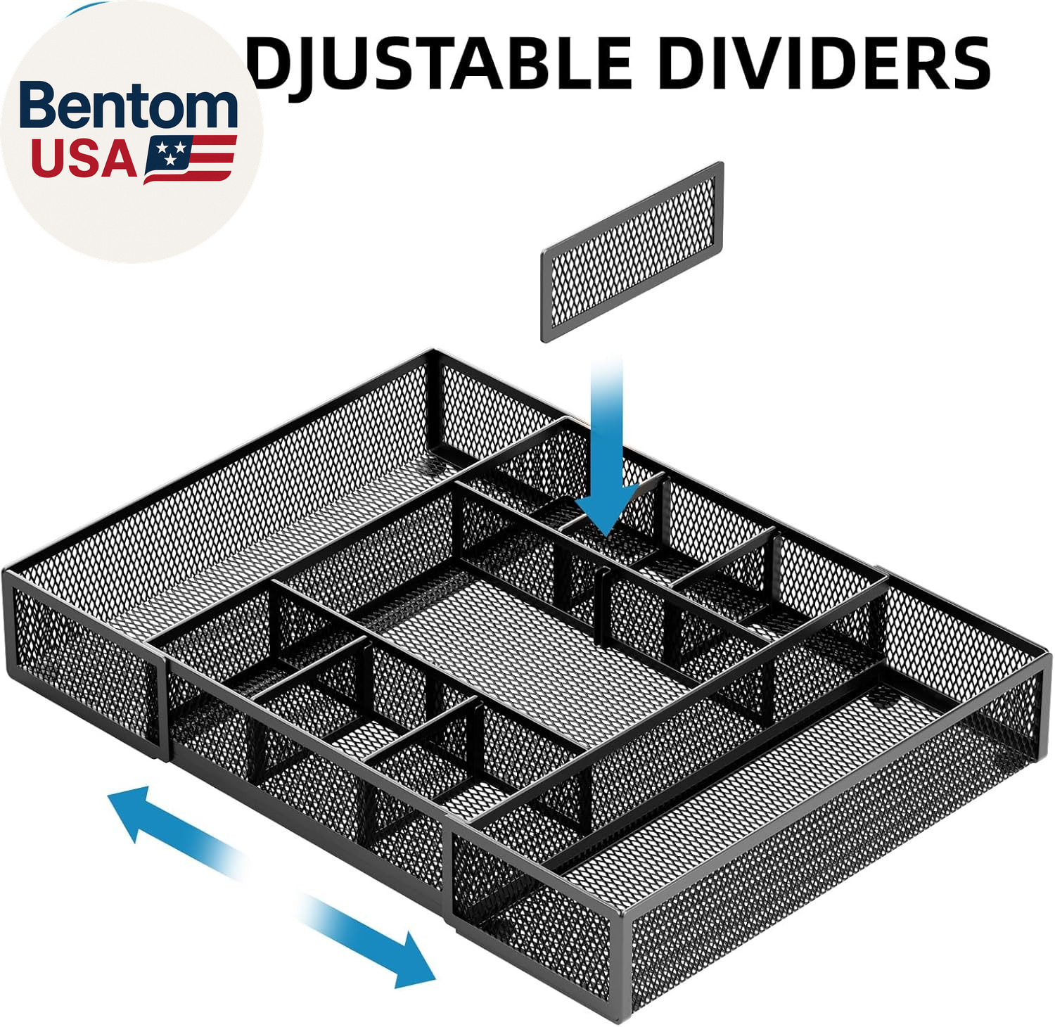 Expandable Desk Drawer Organizer, Mesh Drawer Organizer Tray with 10 Adjustable