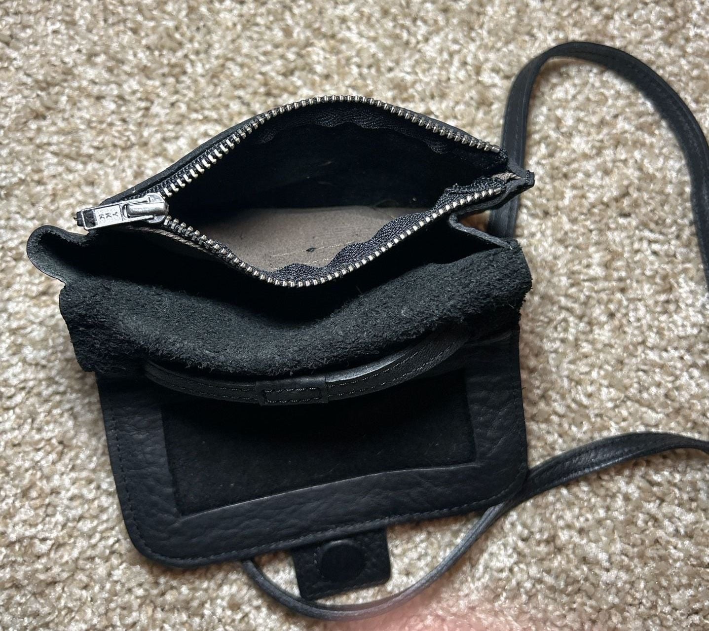 J Crew Black Leather Mini Crossbody Bag 5 ” H x 6″ W x 3.5″ D