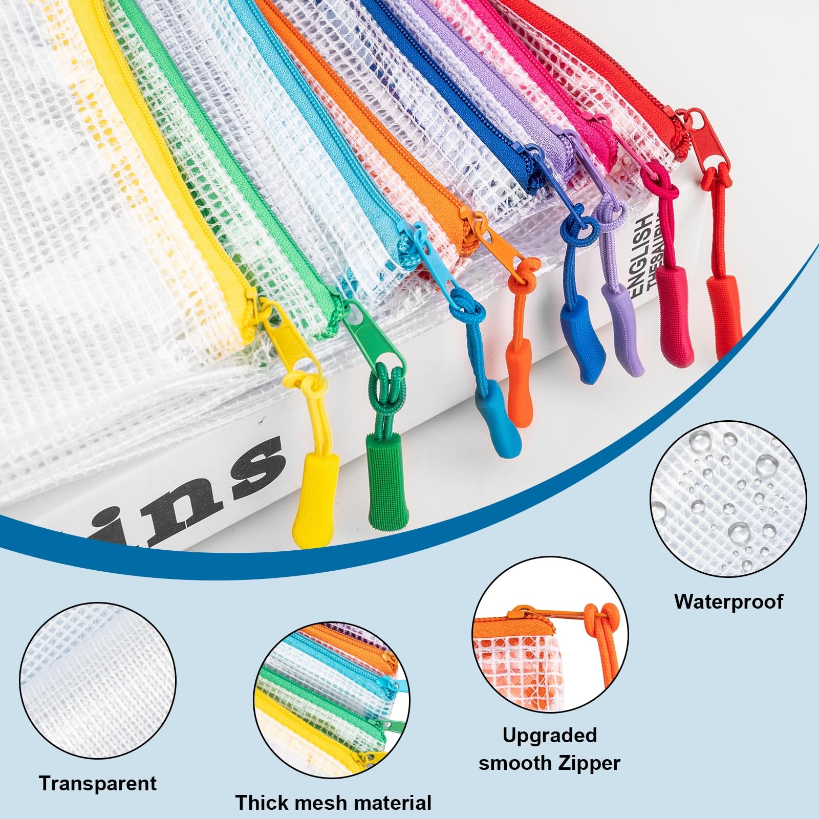 Mesh Zipper Pouches 24 Pack Waterproof Organizer Bags Assorted Sizes