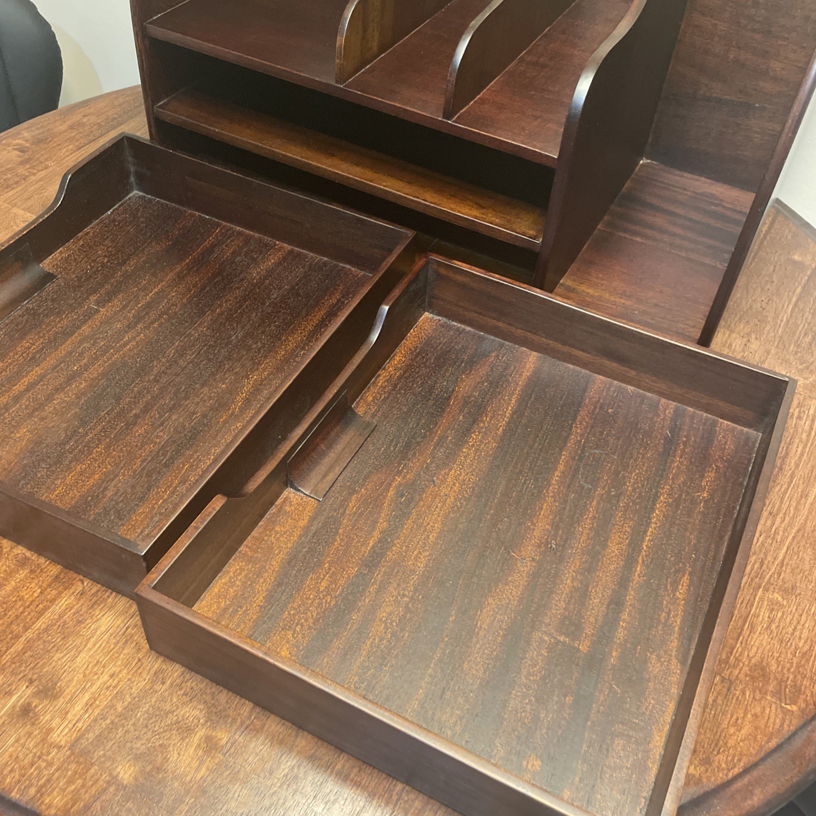 Vintage Danish Modern Style Mahogany Wood Desk Organizer Mail Sorter Selamat HTF
