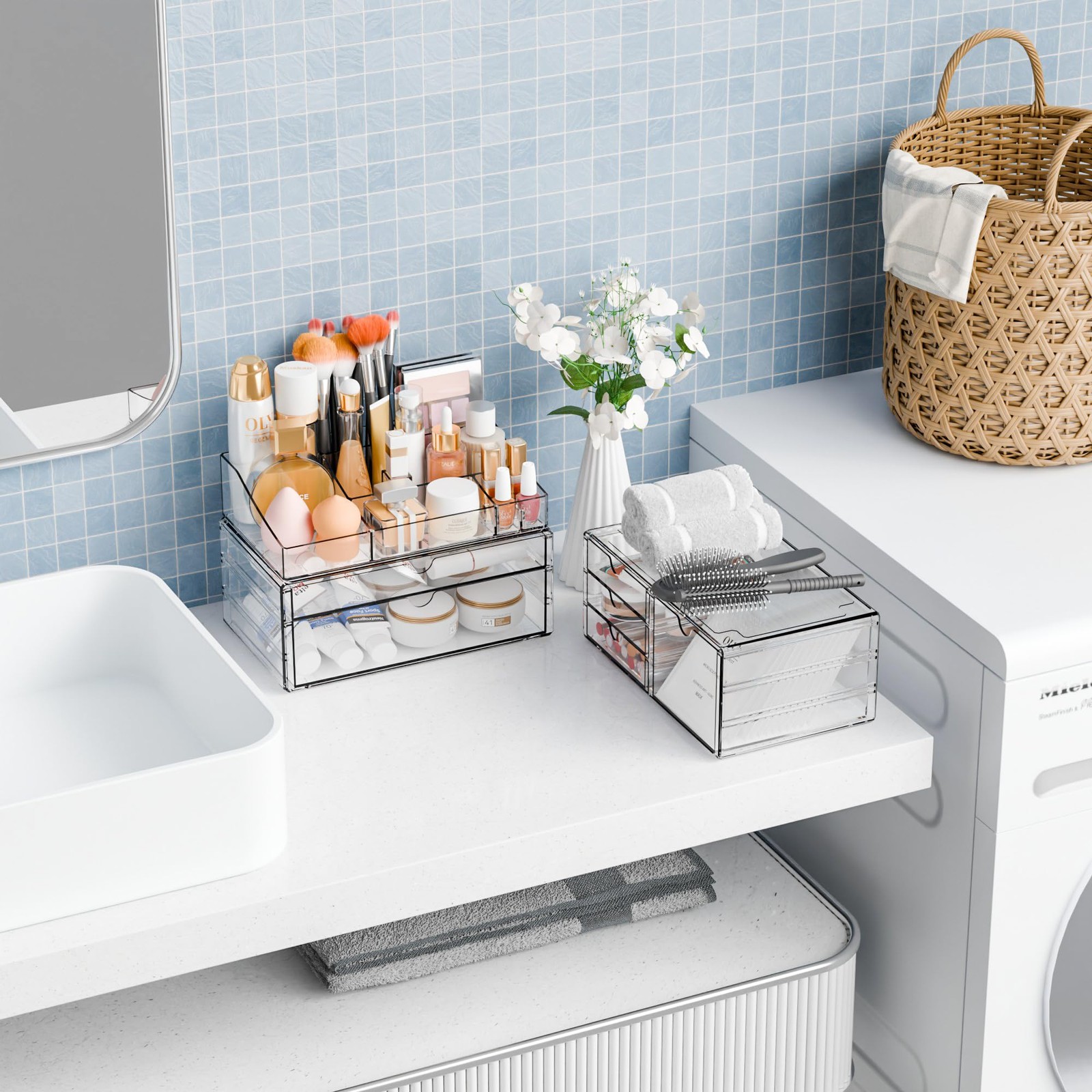 Yieach Acrylic Make up Organizers for Counter,Desk and 6 Drawers, Clear