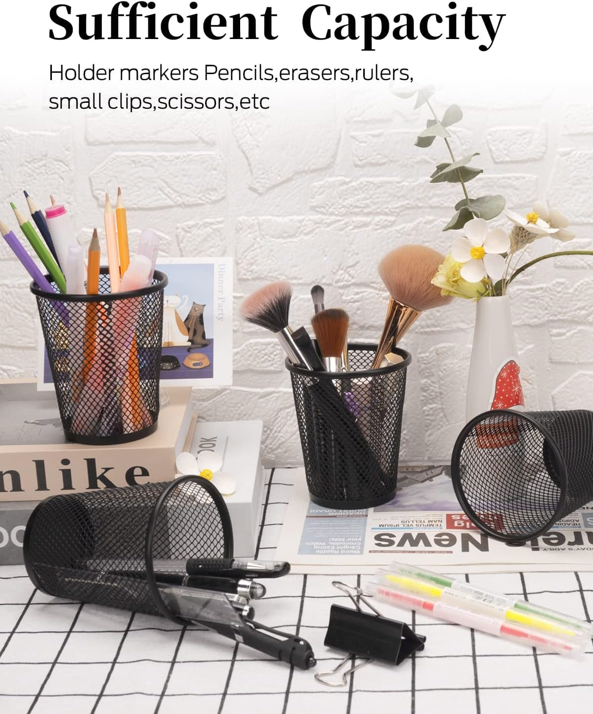 Pen Holder for Desk Mesh Pen Cups Metal Pencil Holder 12 Packs Desk Organizers a