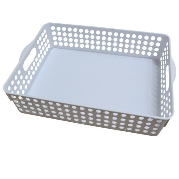 Plastic Paper Organizer Basket Tray for Office Desk, Perforated Storage Baske…