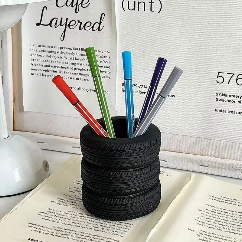 Desk Organizer Pen Holder Pen Pencil Tire Shaped Holder Case Office Stationery