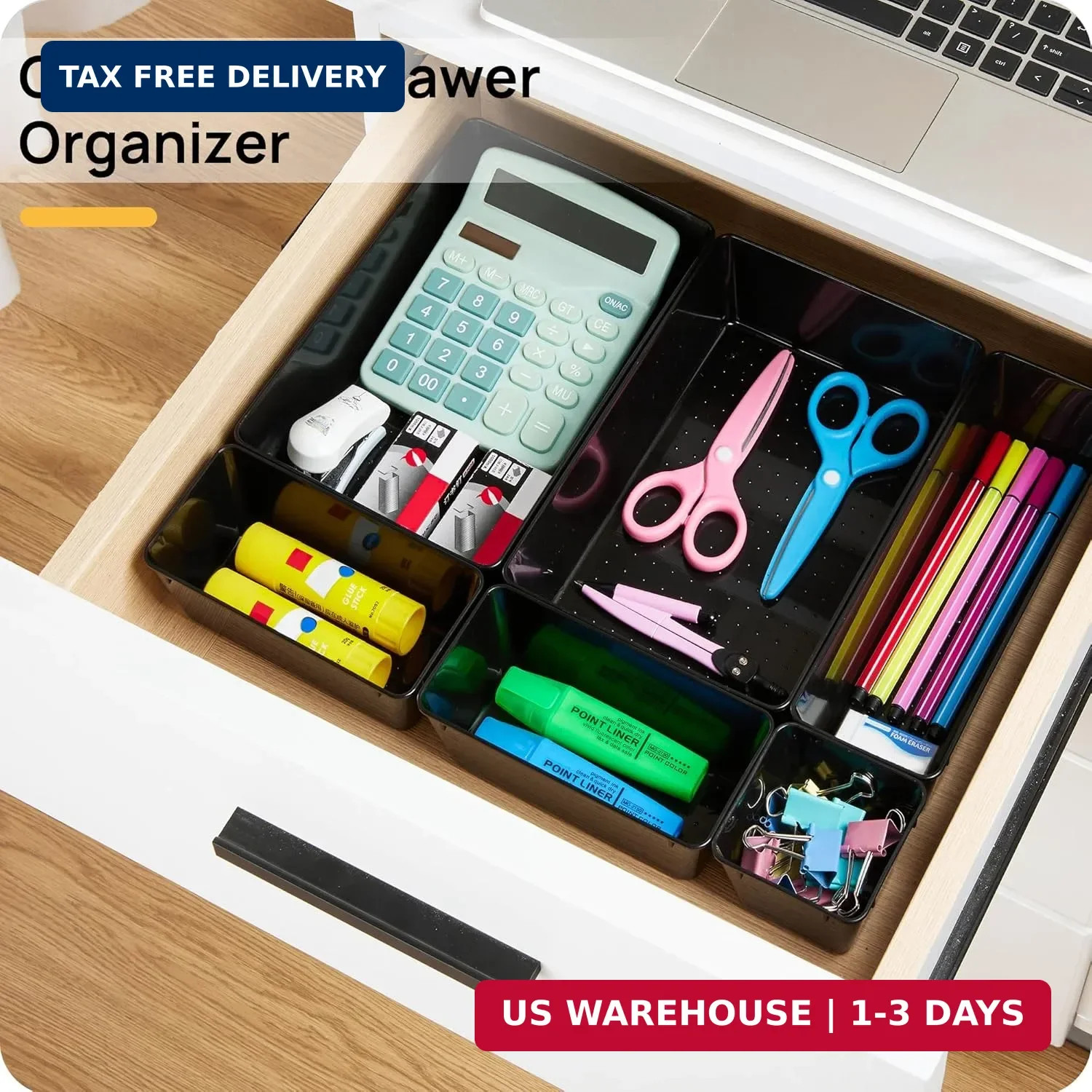 Vtopmart 25 PCS Office Desk Drawer Organizers Set, 4-Size Versatile Plastic Draw