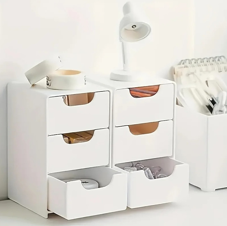 1 pc Chic 3-Tier Desk Organizer with Drawers Portable Storage for Office & Home