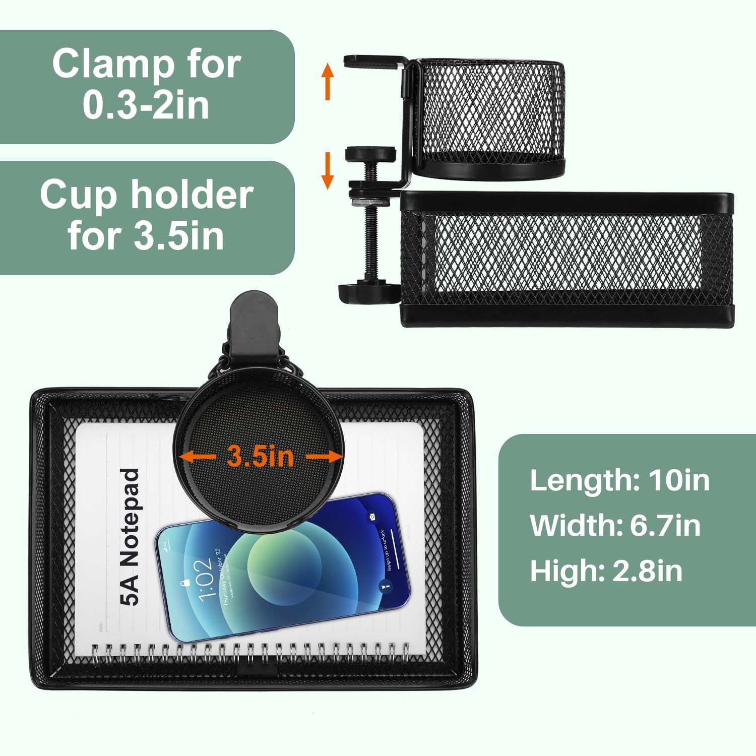 360° Rotation Under Desk Drawer Storage Organizer Rotary Cup Holder Clamp