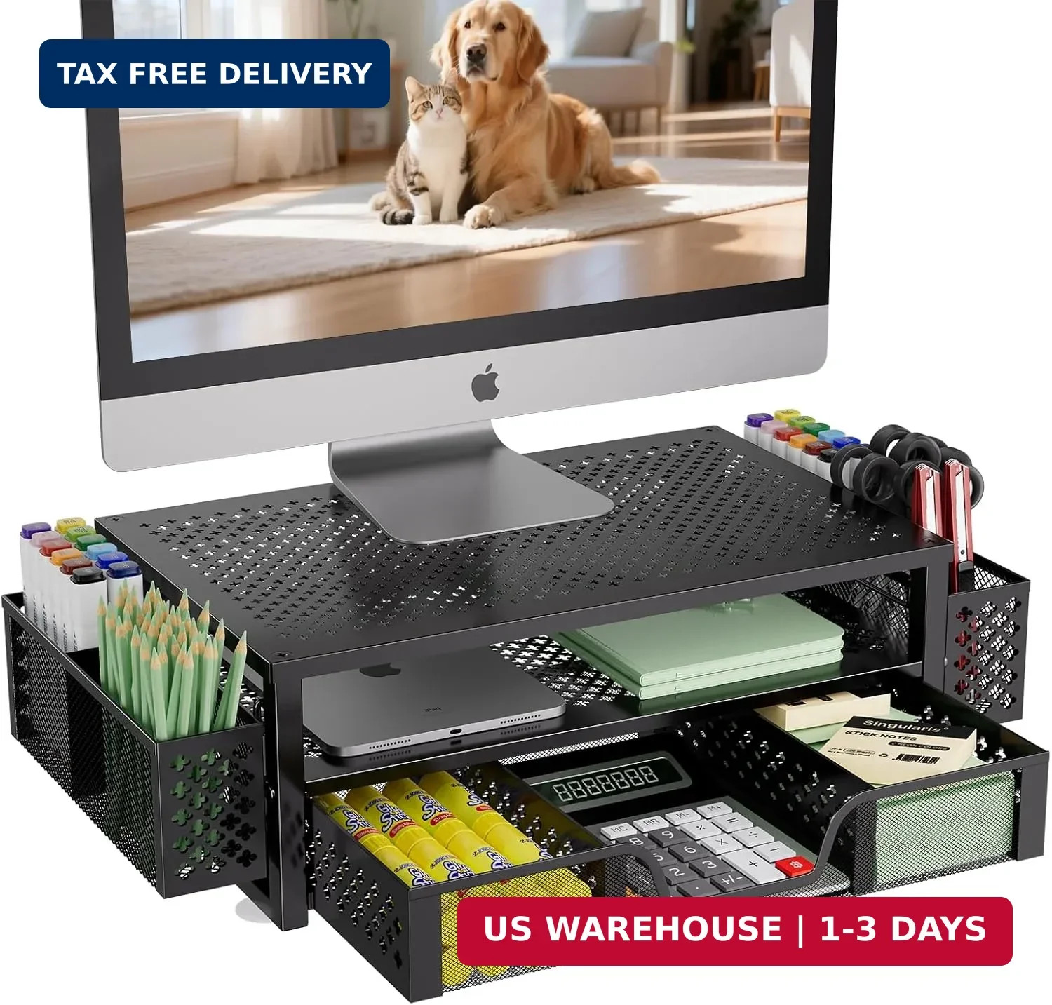 Simple Trending Desk Organizer and Accessories, 2 Tier Computer Metal Monitor St