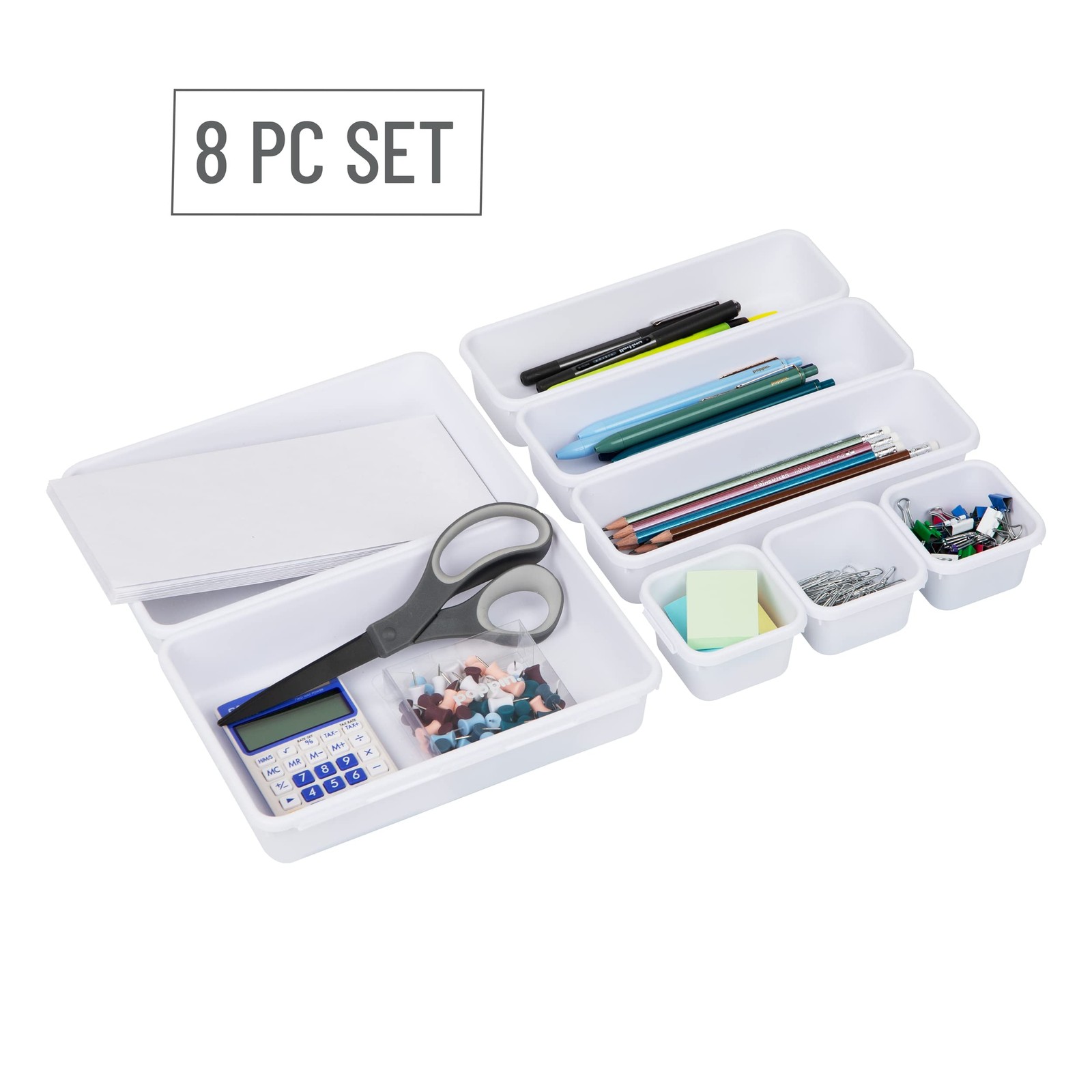 Mind Reader 8-Pc Drawer Organizer, Desk 8-Piece White, White