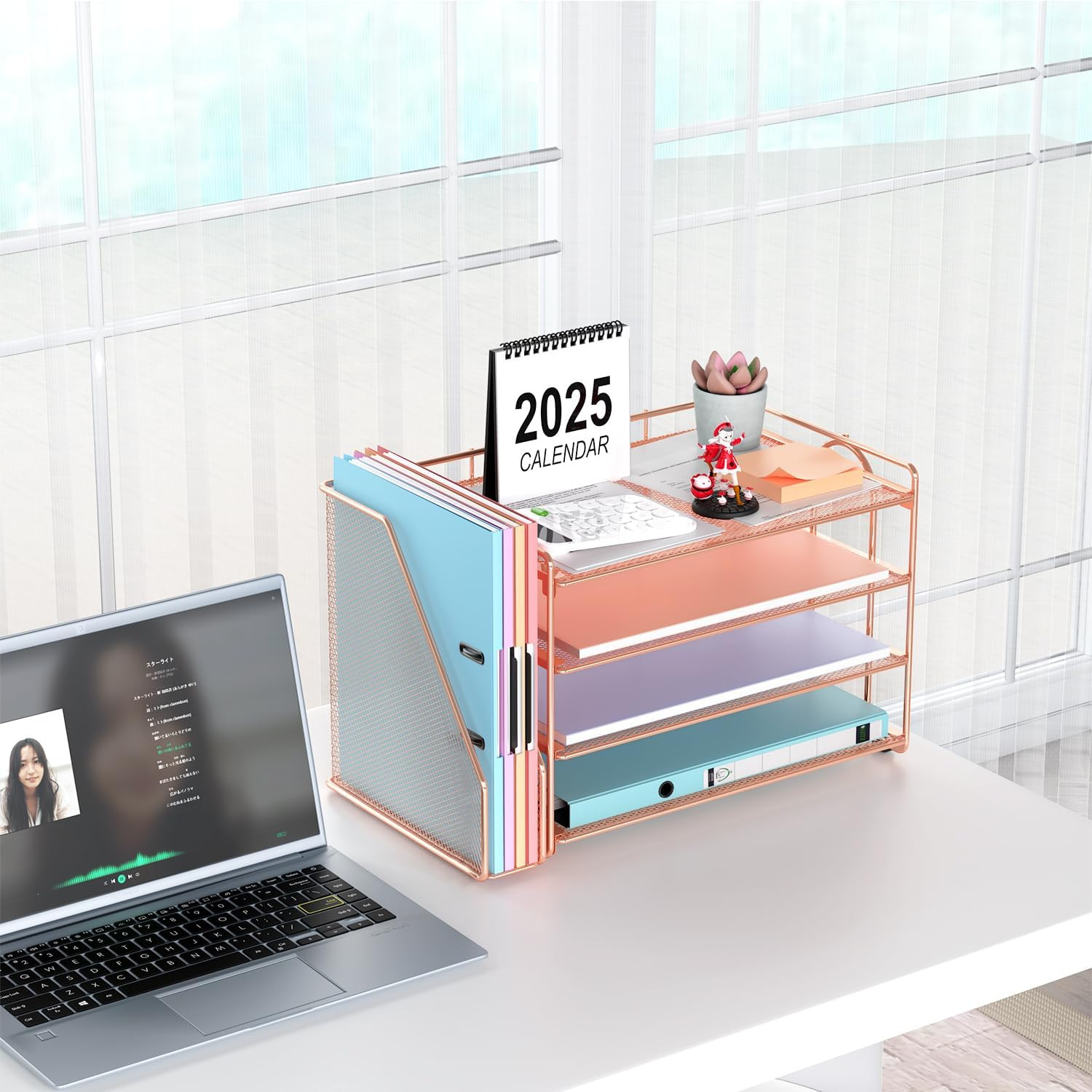 4-Tier Paper Organizer with Magazine Holder, Desk Organizers and Accessories, De