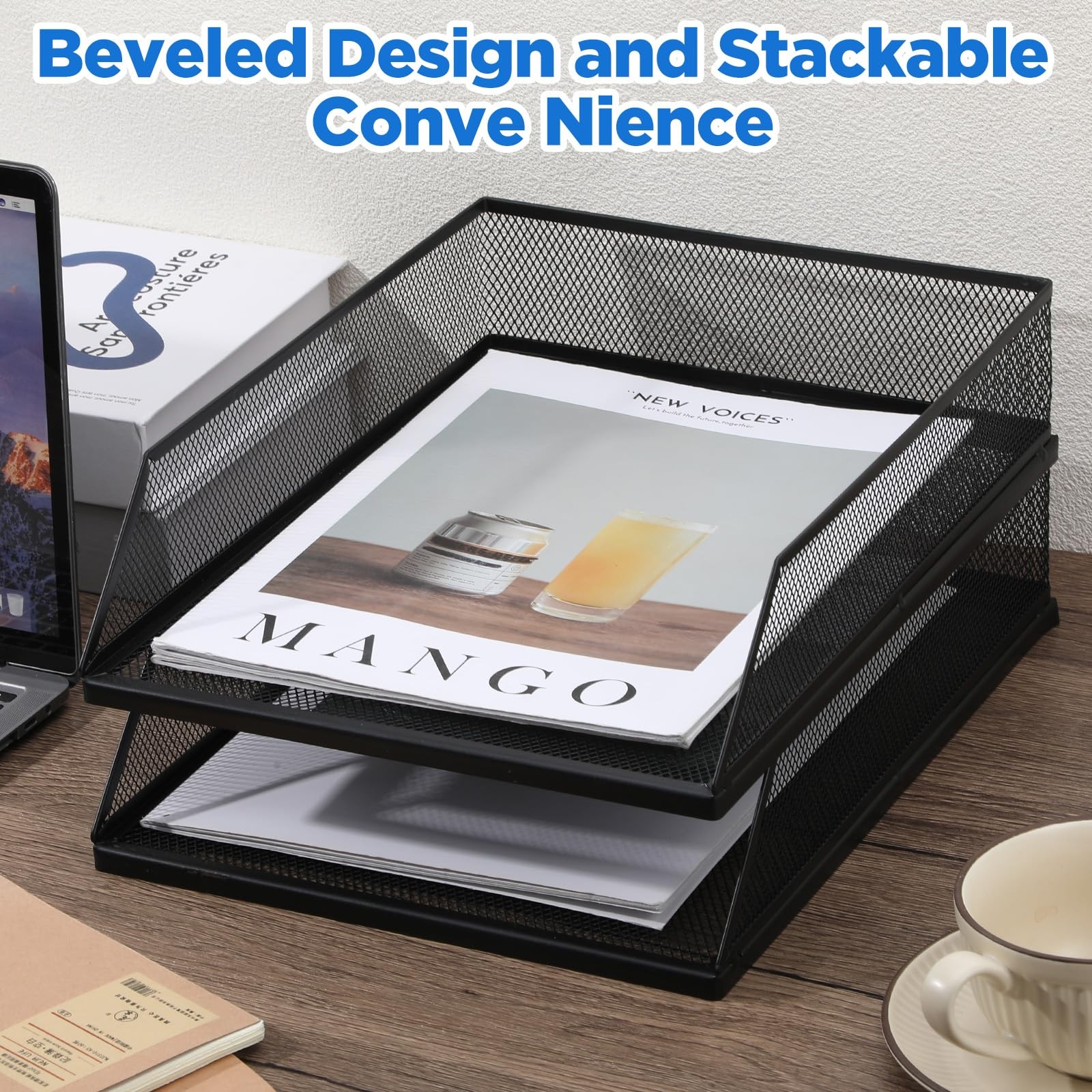 2 PCS Stackable Paper Tray Organizer Desk File Holder A4 Metal Letter Black
