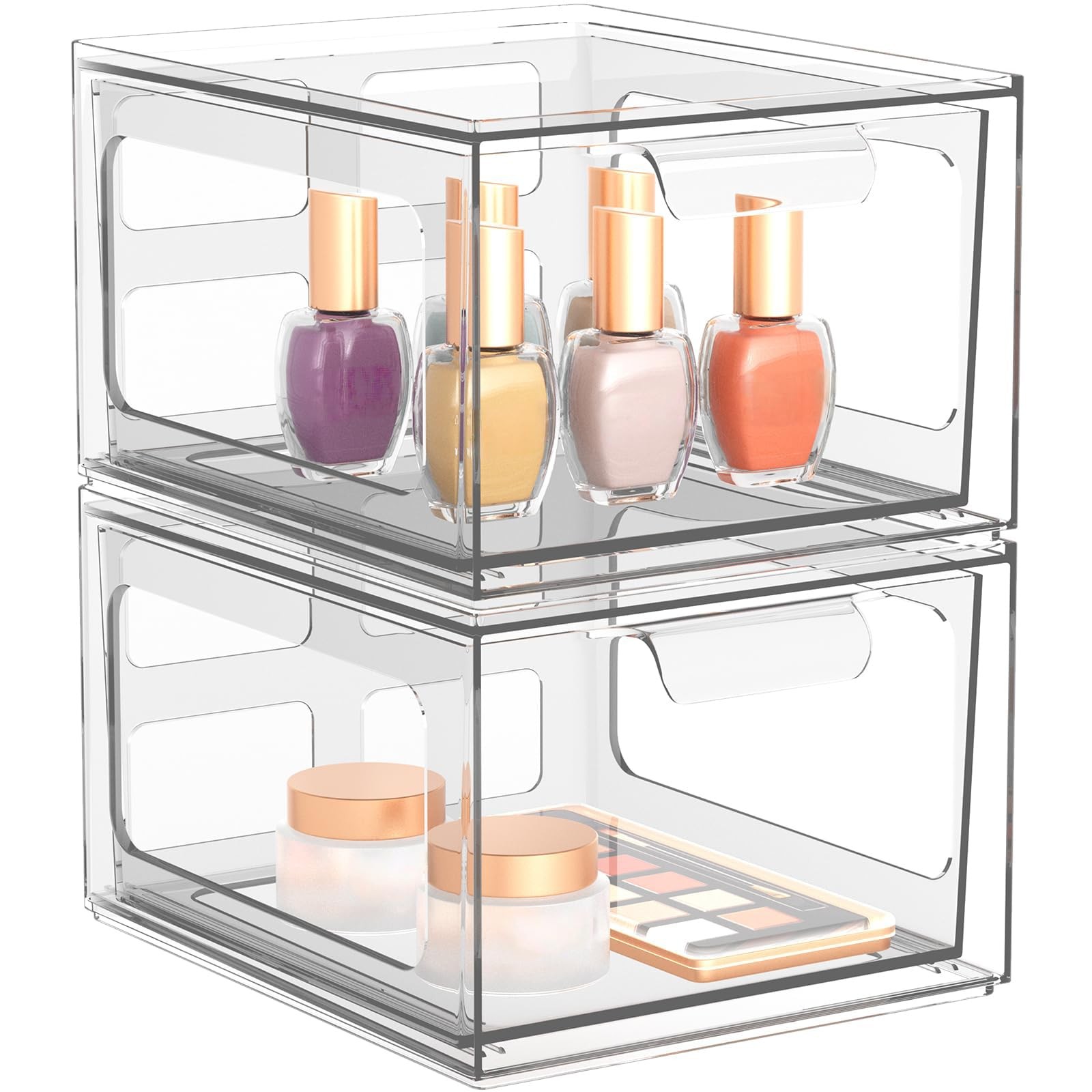 SpaceHacks 2 Pack Stackable Plastic Makeup Organizer Drawers, Acrylic Clear