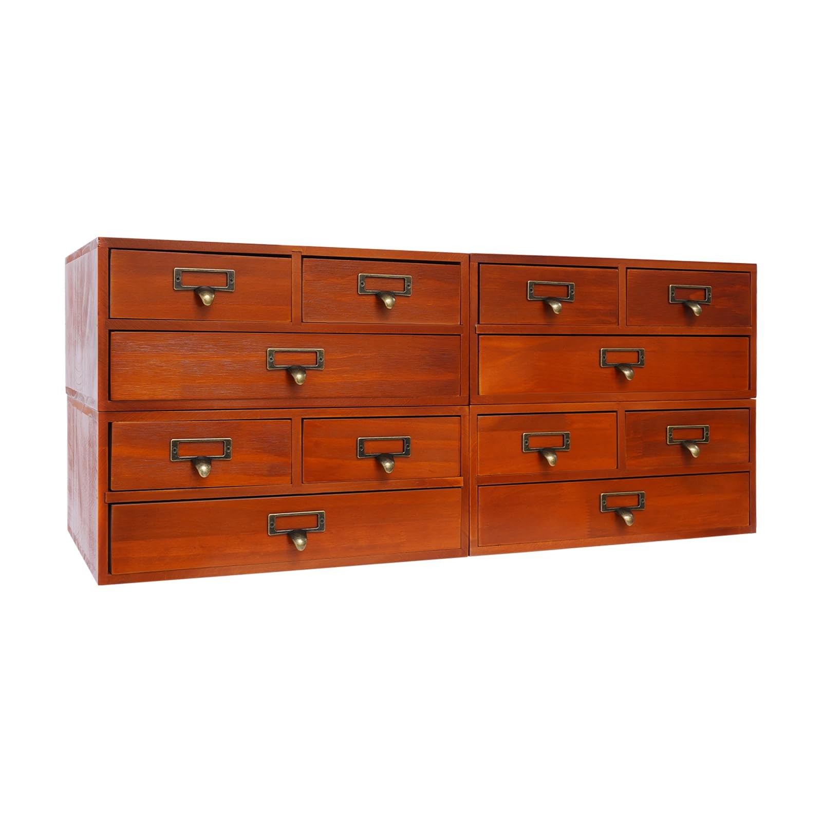 4 Pack 3 Drawer Wooden Desktop Organizer Drawer Storage Box For Tabletop- Brown