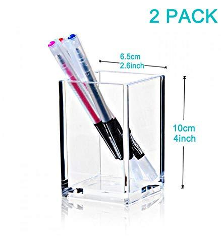 2 Pack Acrylic Pencil Pen Holder Cup,Desk Accessories Holder,Makeup Brush Clear