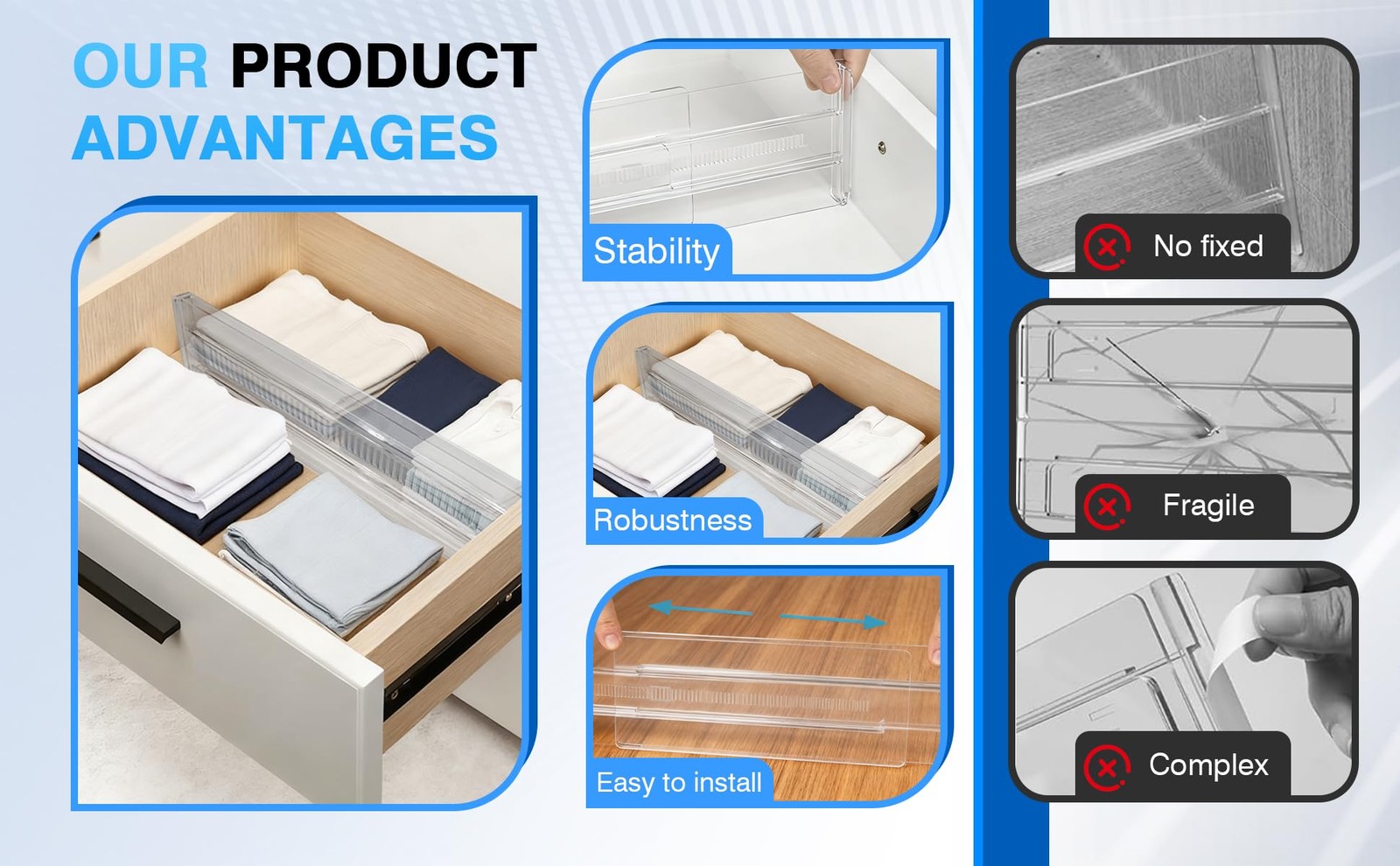 Biytyc 3-Pack Clear Drawer Organizer, Adjustable & Expandable Drawer Divider …