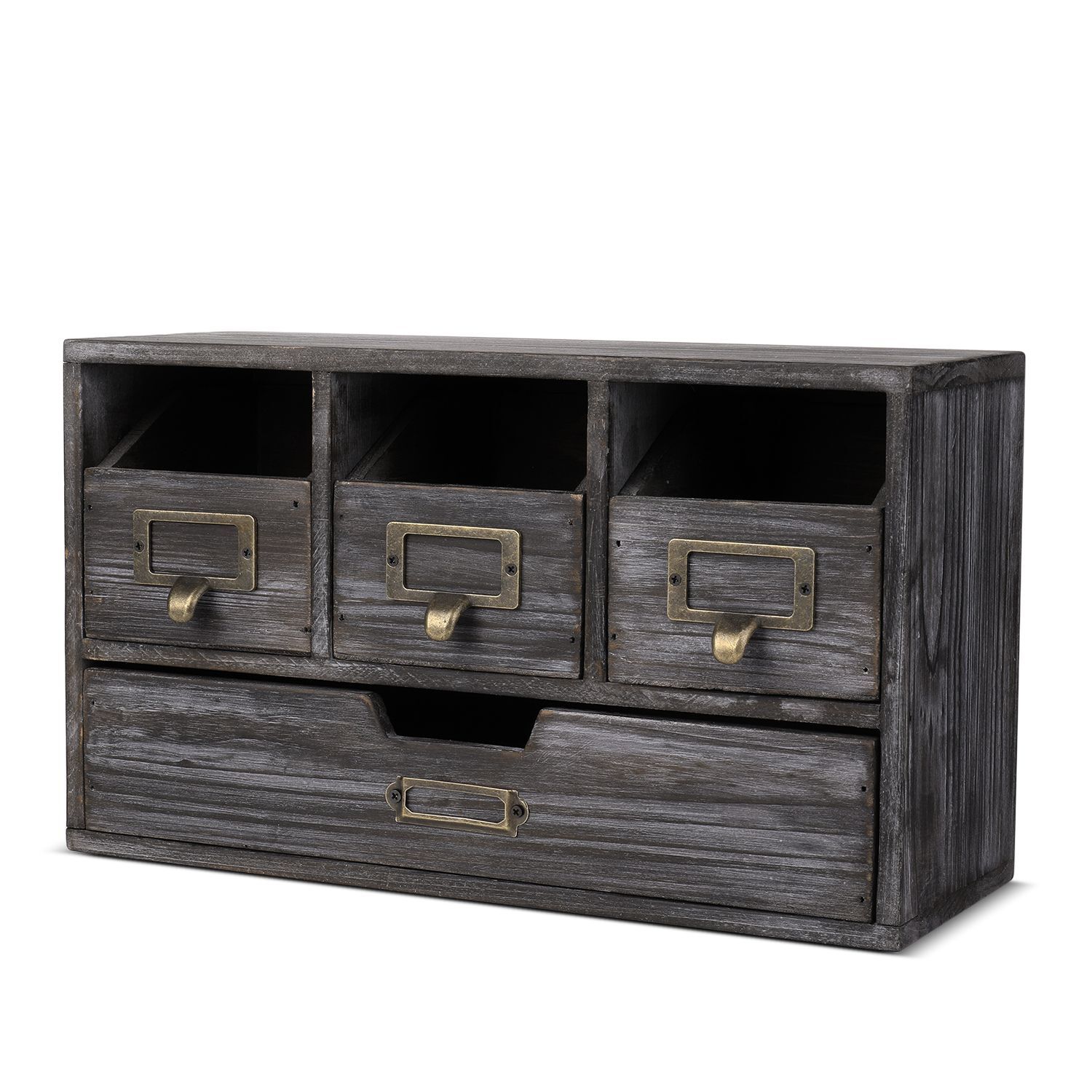 4 Drawer Wooden Desk Organizers – Vintage Rustic Apothecary Wood Desktop Storage