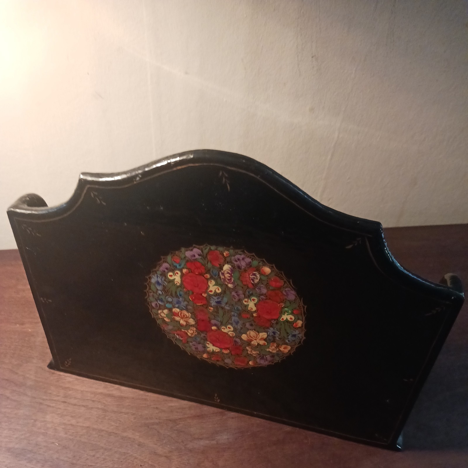 Vintage Wooden Letter and Document Organizer – Hand-Painted Floral Design