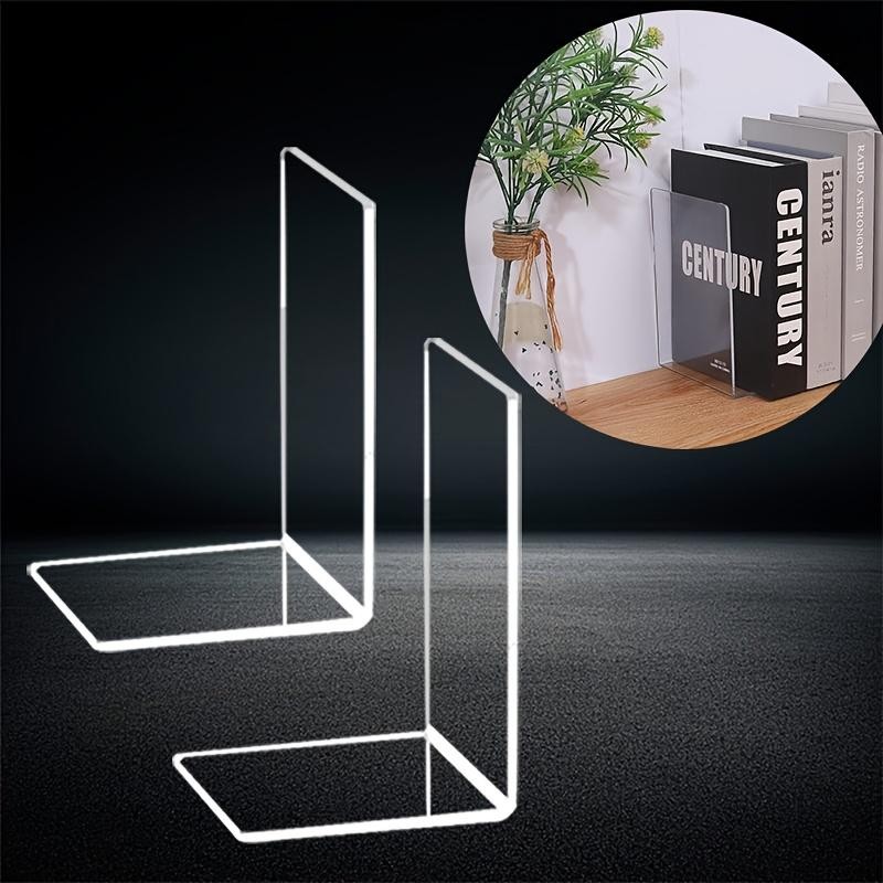 Acrylic Bookends 2pcs Clear L‑shape Desk Organizer Stand for Home Office
