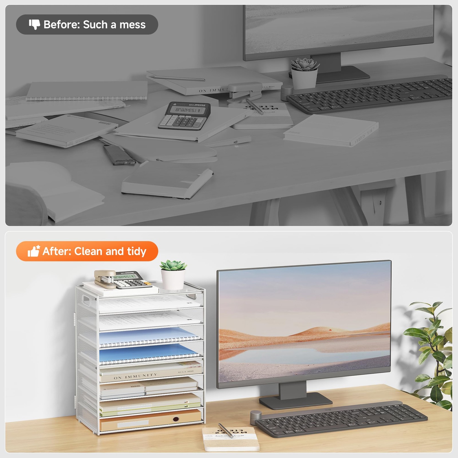 9 Tier Paper Letter Tray Desk Organizer with Handles – White Metal Mesh File …