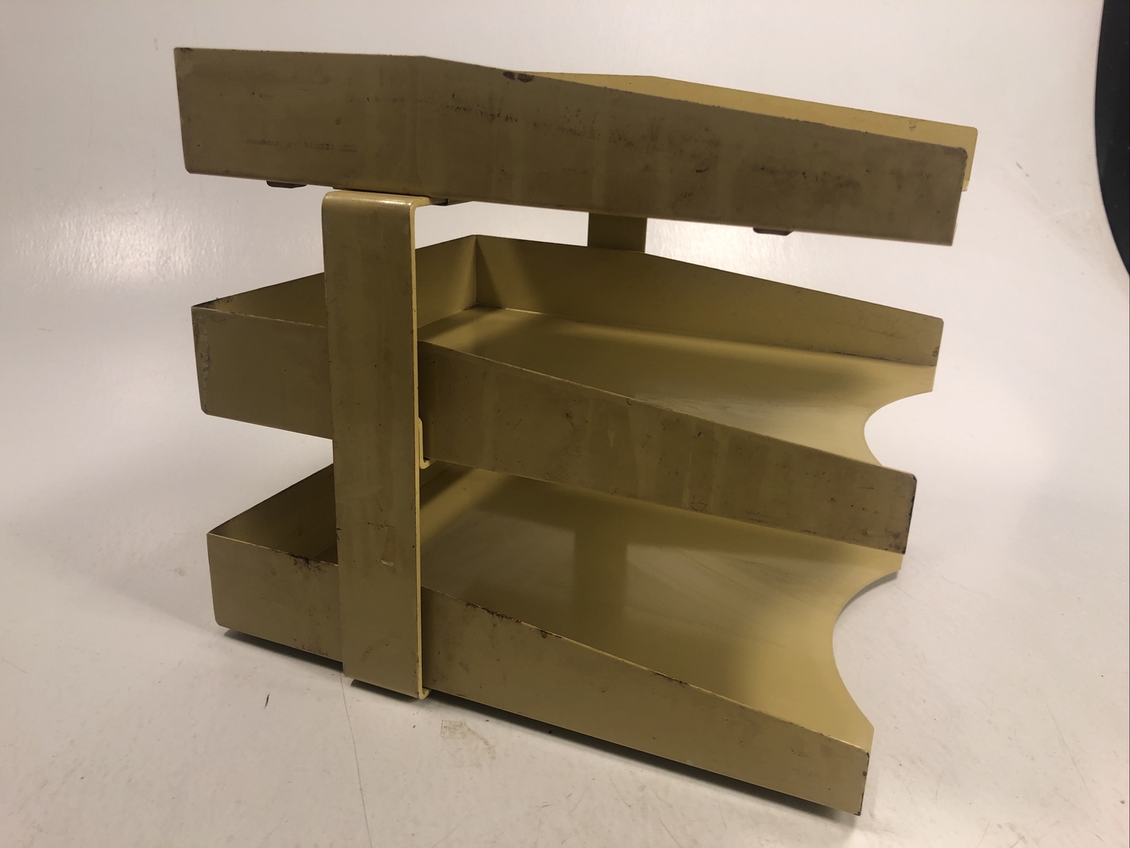 Vintage Industrial Yellow Metal Desk Trays Organizers Heavy Duty 3 Tier