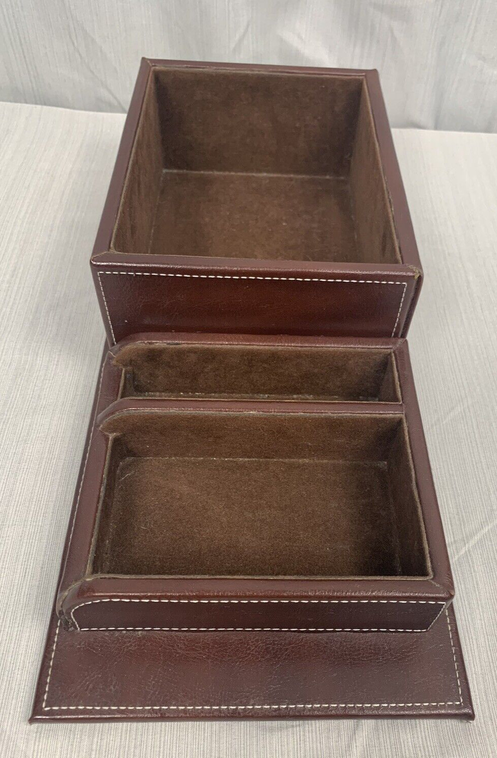 Faux Leather Brown Desk Organizer/Caddy 14″ x 6″ x 3.25″, 3 compartments