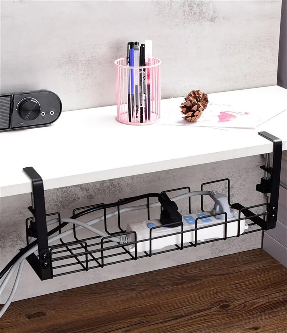 Under Desk Cable Management Tray Metal Wire Organizer Rack No Drill Storage