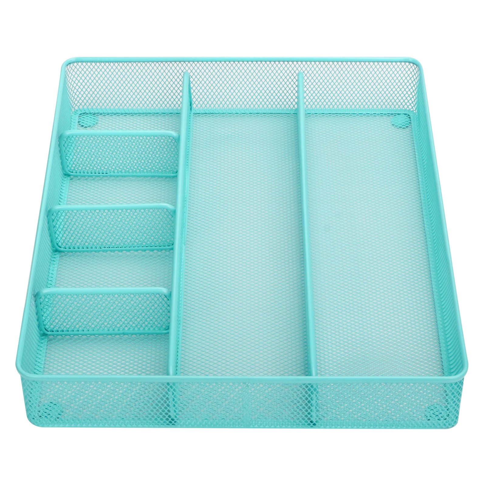 Desk Top Organizer Tray Metal Mesh Storage Dividers Large Turquoise Office