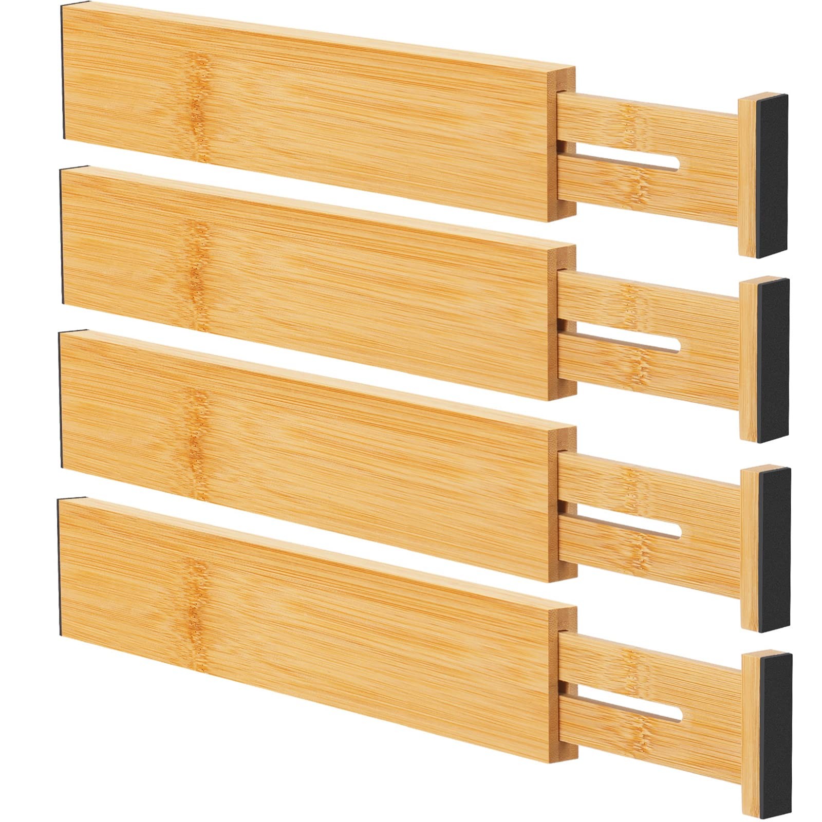 Ryqtop Bamboo Drawer Dividers Organizers, Kitchen 12-17 IN,