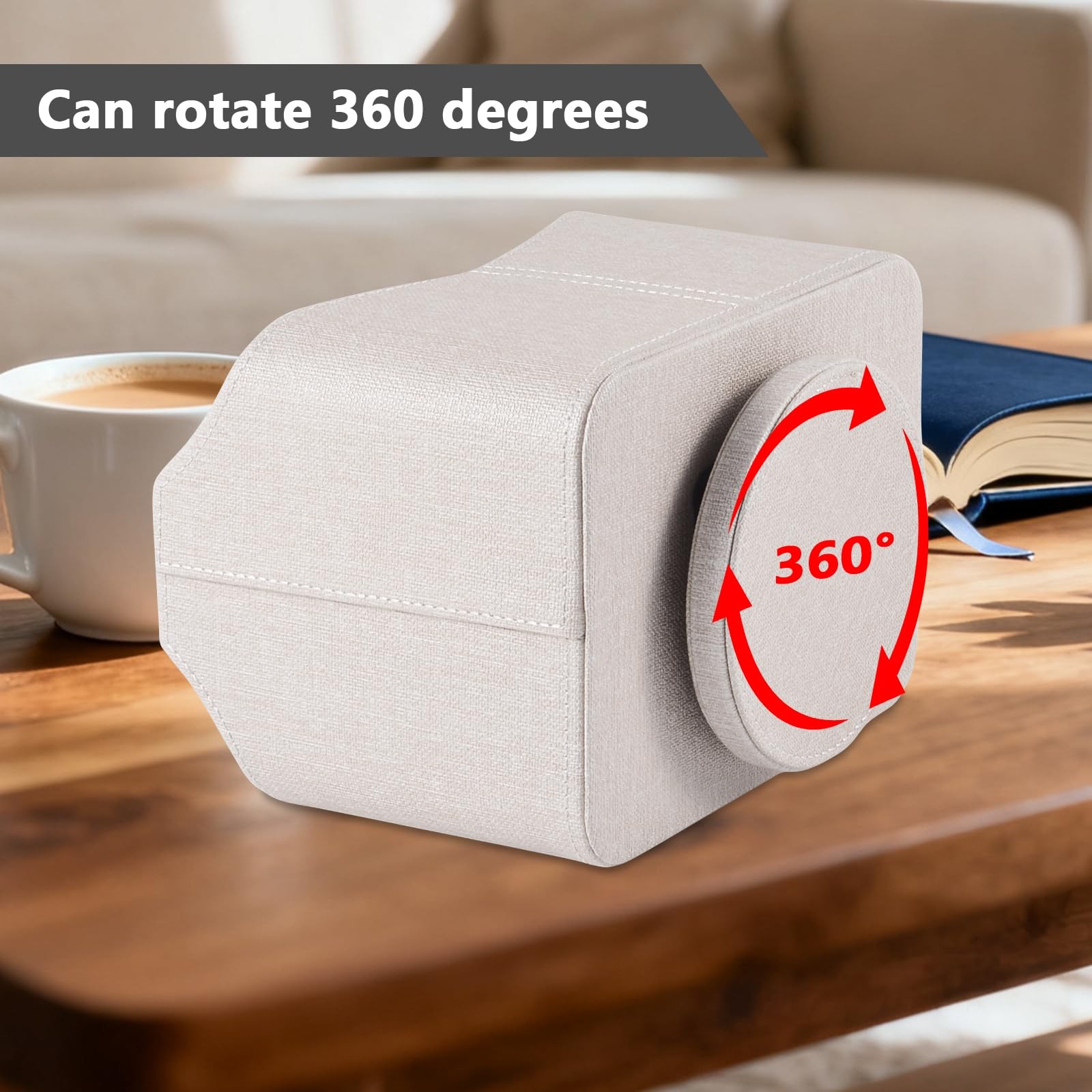Leather Remote Control Holder 360 Degree Spinning Desk Rotating Caddy Beige