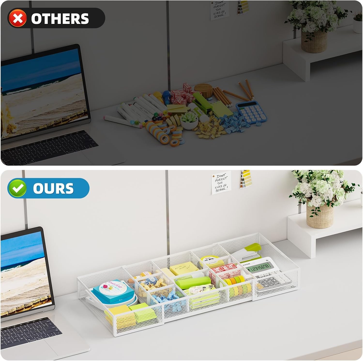 Expandable Desk Drawer Organizer, Mesh Drawer Organizer Tray with 10 Compartment