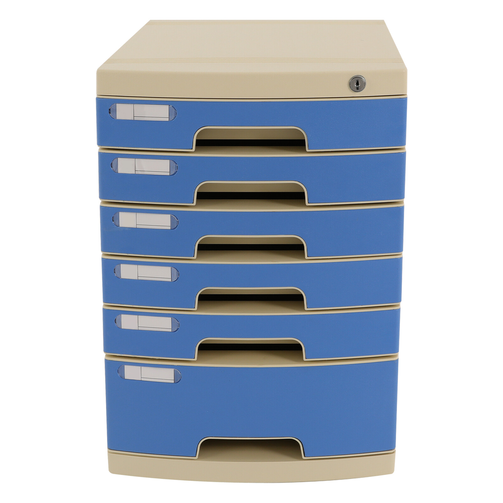 Modern Blue 6-Tier Plastic Desk Organizer with Lockable Drawers