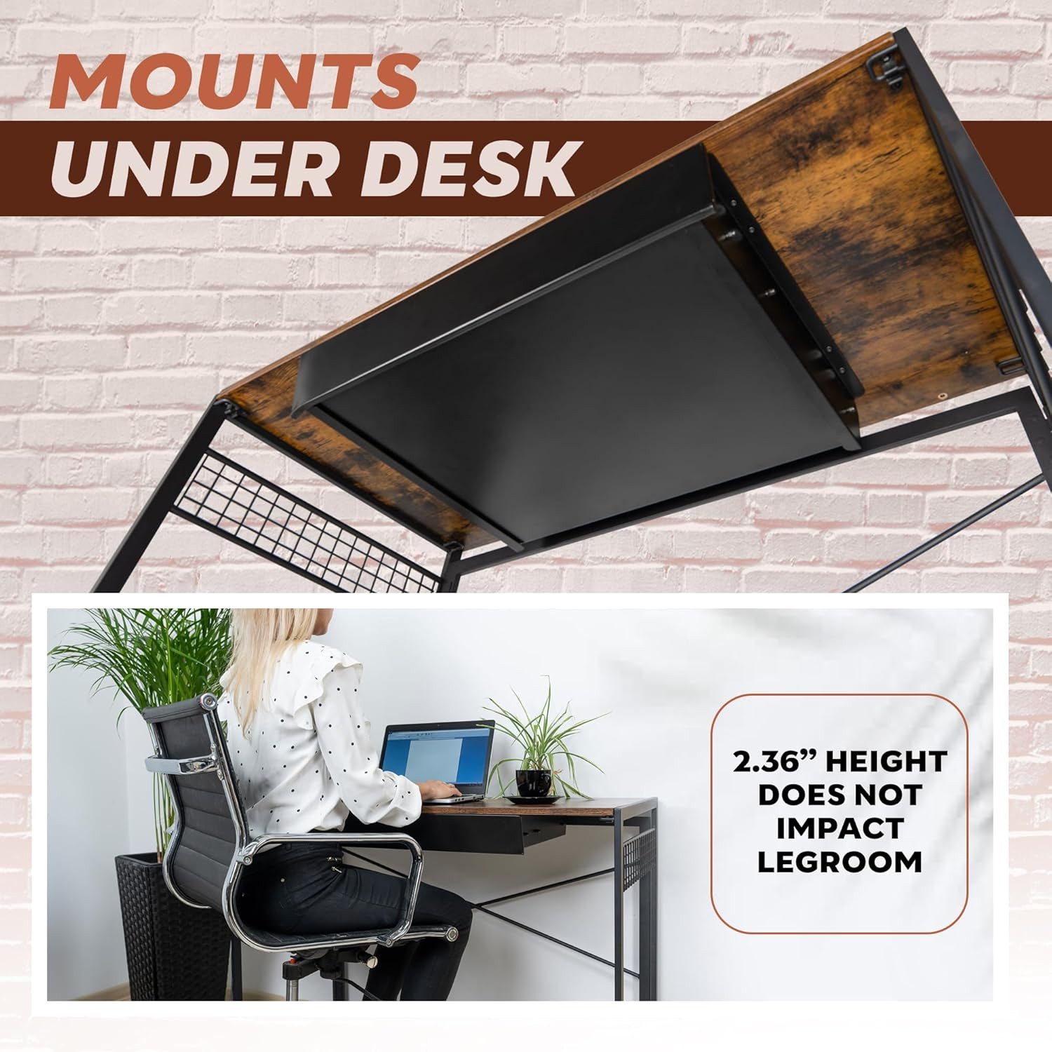 Large 23.6 Inch Under Desk Drawer Slide Out, Pencil Drawer, Undermount Desk Draw
