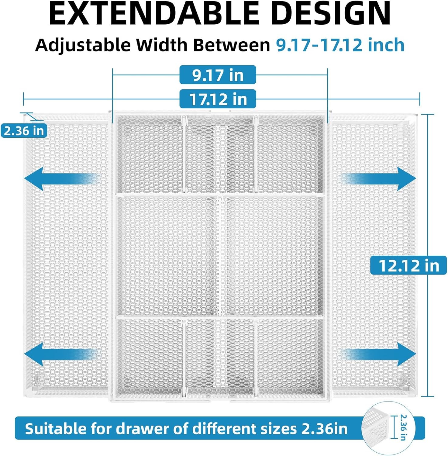 Expandable Desk Drawer Organizer, Mesh Drawer Organizer Tray with 10 Adjustab…