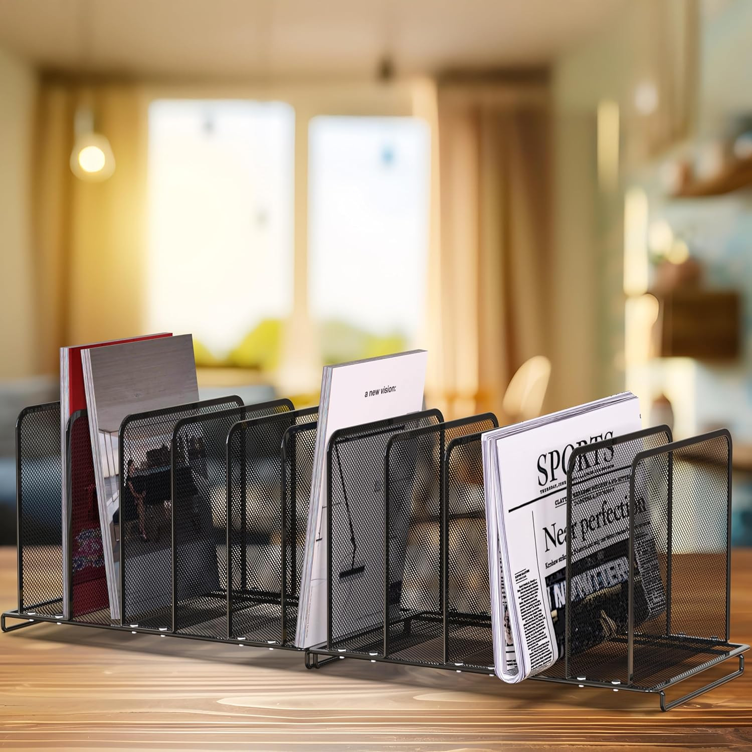5 Section Upright File Sorter Organizer, Black – 2 Pack