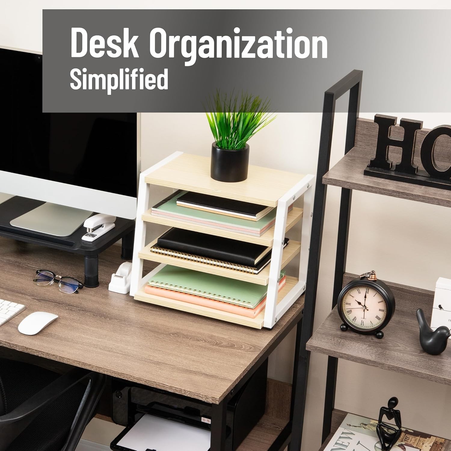 4-Tier Desk Organizer, File Storage, Documents, Office, Metal, MDF, 14.5″ L x…