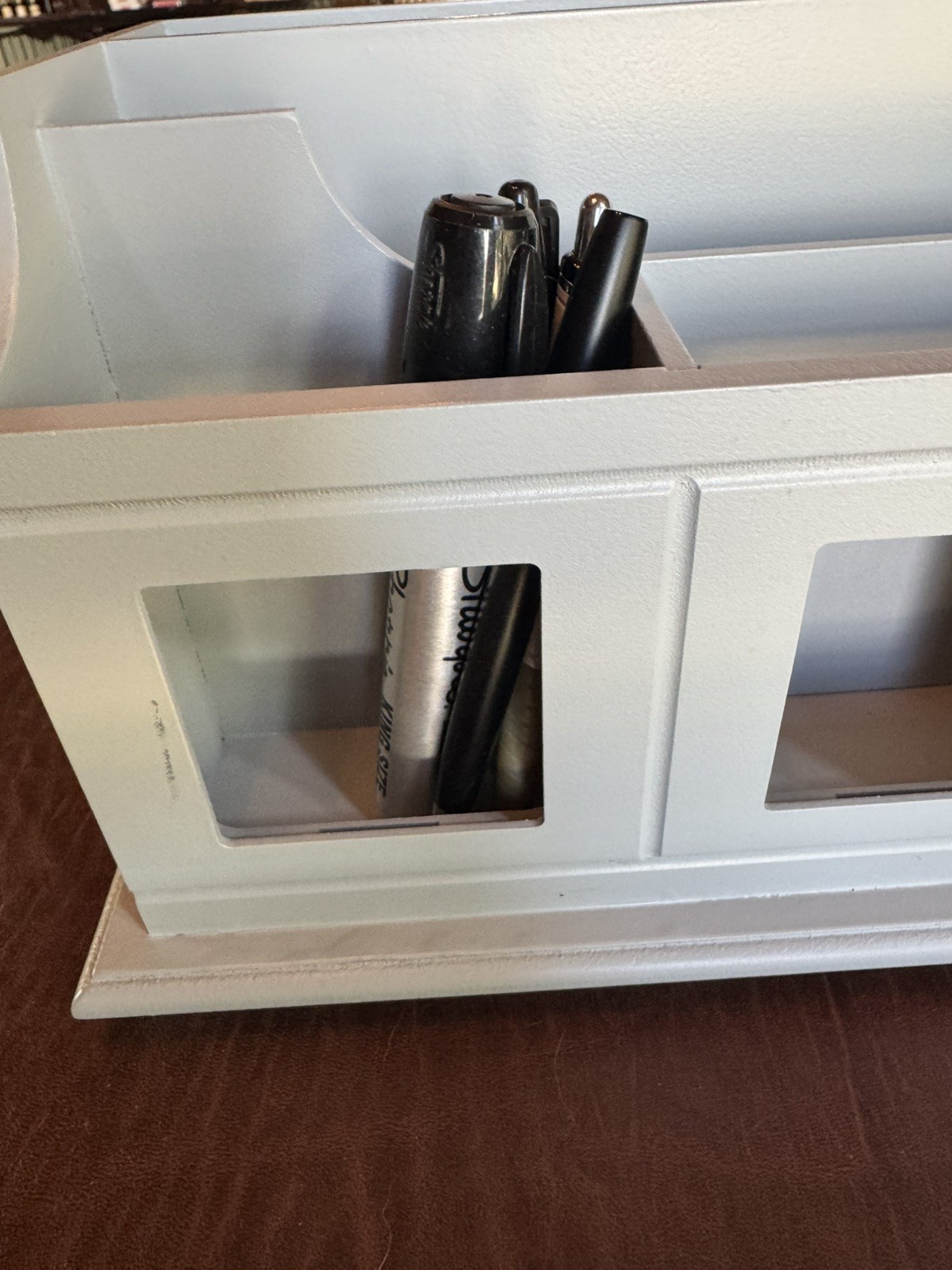 Grey wood desk top organizer