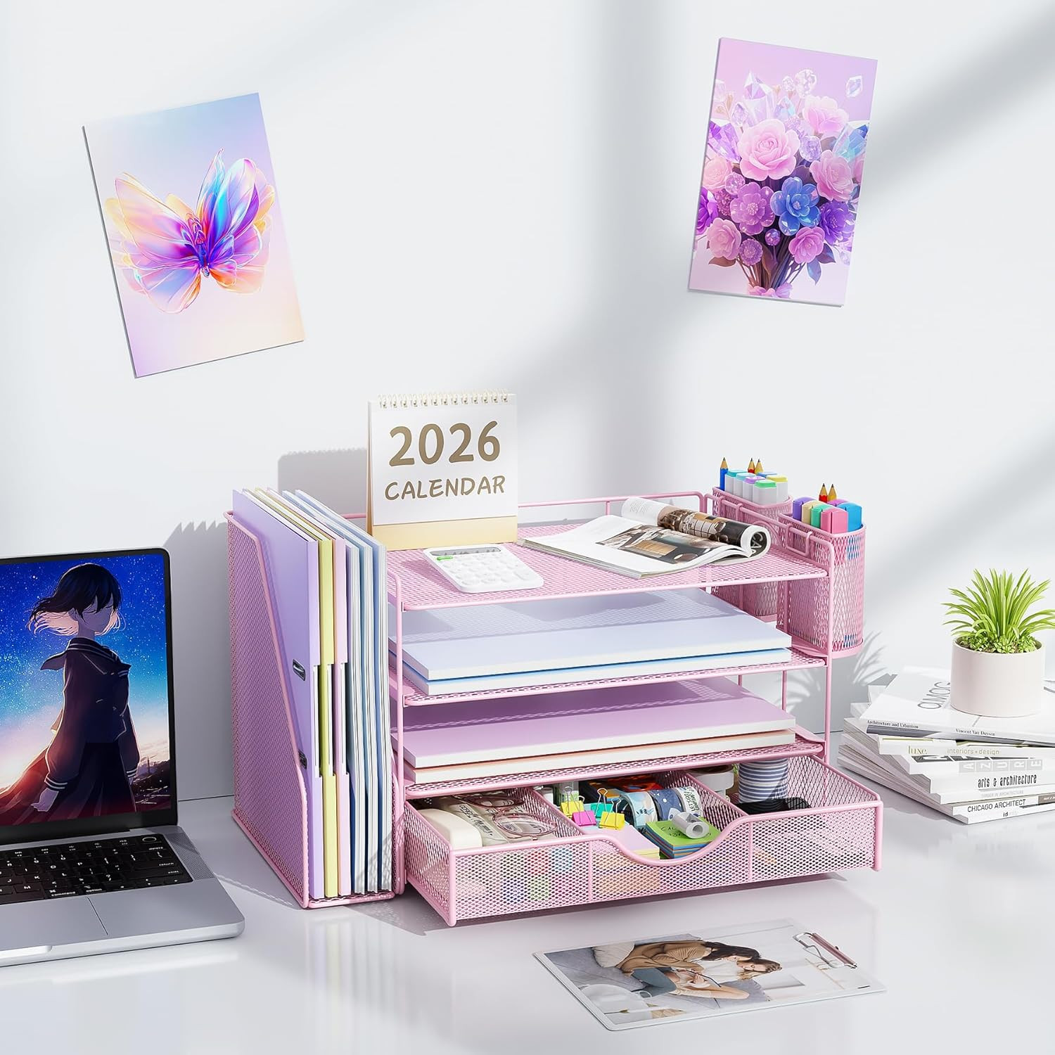 Desk Organizers and Accessories with File Holder, 4-Tier Desk Accessories & Work