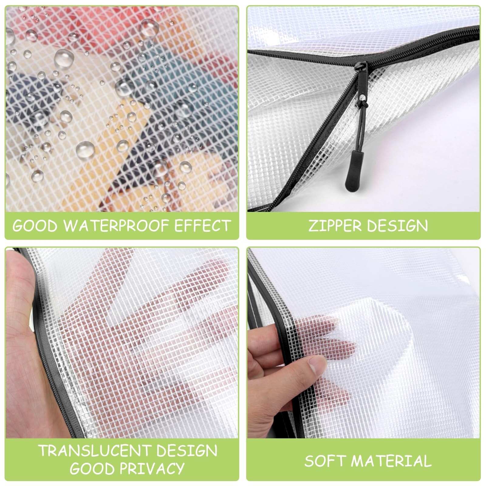 24pcs Mesh Zipper Pouches, A3 Size Waterproof Black Zipper Bags, Water-Resist…